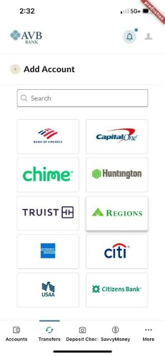 Screenshot of online banking app.